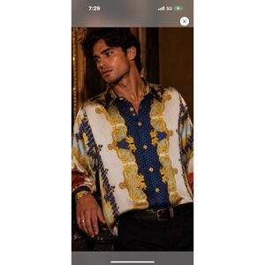 Vintage Seta Per Uomo Metallic Silk Baroque Dress Shirt L Mint Rare
